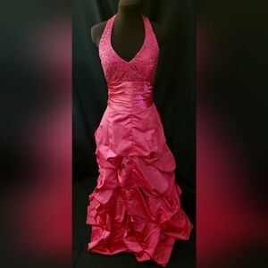 Size Med Hot Pink Halter Top Prom/Formal Dress